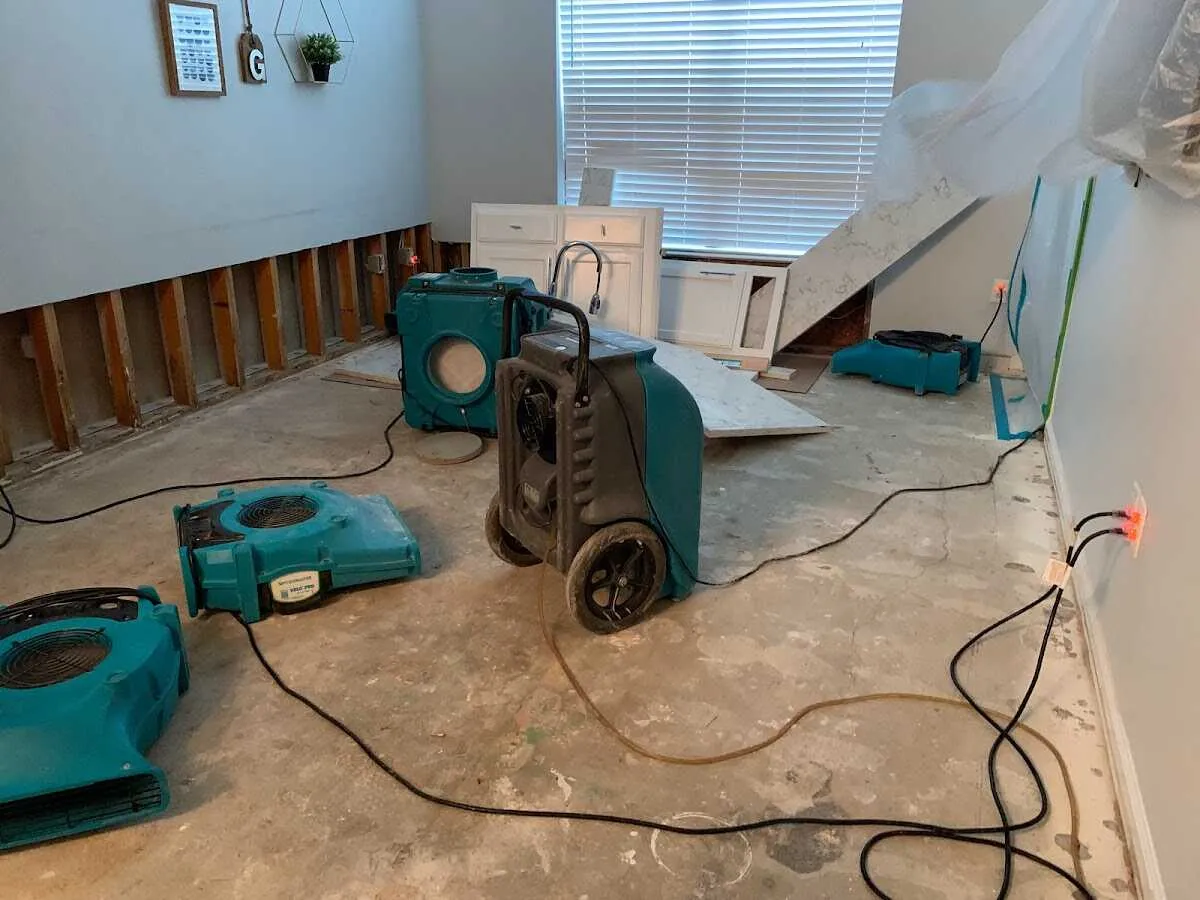 Dehumidifier in flood-cut room for Water Damage Restoration in Baldwin Park